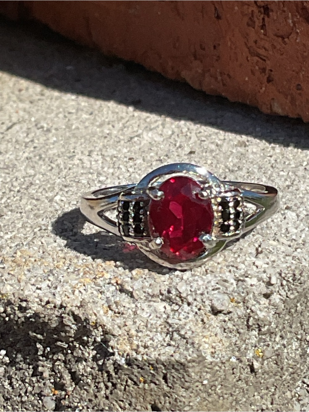 Ruby and Black Spinel .925 Silver Ring